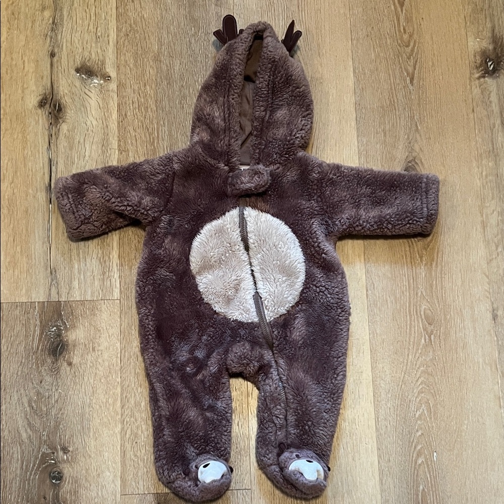 Carter’s 3 Month Cozy Brown Fleece Kids One Piece Deer Antlers